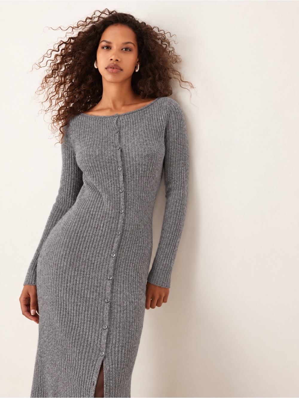 NWT Abercrombie & Fitch Merino Wool Ribbed Maxi Dress M Gray Sold Out Fall Cozy